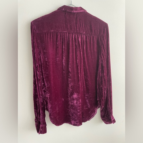Crushed Velvet V-Neck Button Up Blouse - Picture 2 of 3